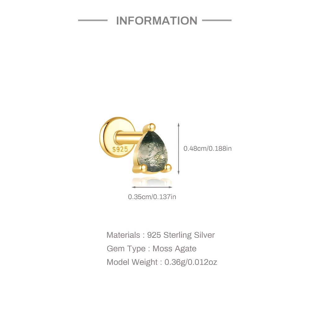 Women's 925 Silvery Moss Agate Water Drop Stud Earrings